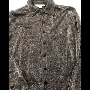 Ladies Silver-Grey Metallic Button down Blouse Top size large